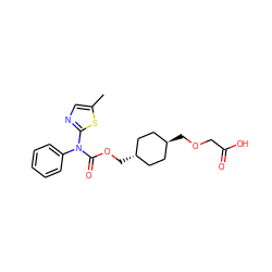 Cc1cnc(N(C(=O)OC[C@H]2CC[C@H](COCC(=O)O)CC2)c2ccccc2)s1 ZINC001772619405