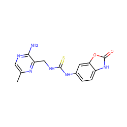 Cc1cnc(N)c(CNC(=S)Nc2ccc3[nH]c(=O)oc3c2)n1 ZINC000071295545