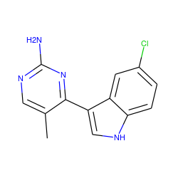 Cc1cnc(N)nc1-c1c[nH]c2ccc(Cl)cc12 ZINC000095586652