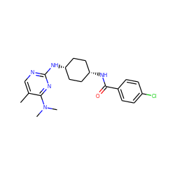 Cc1cnc(N[C@H]2CC[C@@H](NC(=O)c3ccc(Cl)cc3)CC2)nc1N(C)C ZINC000253679521