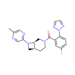 Cc1cnc(N2C[C@@H]3CCN(C(=O)c4cc(F)ccc4-n4nccn4)C[C@@H]32)cn1 ZINC000116825221