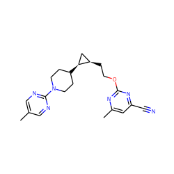 Cc1cnc(N2CCC([C@H]3C[C@H]3CCOc3nc(C)cc(C#N)n3)CC2)nc1 ZINC000071340482