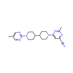 Cc1cnc(N2CCC(C3CCN(c4cc(C#N)nc(C)n4)CC3)CC2)nc1 ZINC000071334537