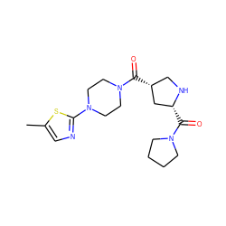 Cc1cnc(N2CCN(C(=O)[C@@H]3CN[C@H](C(=O)N4CCCC4)C3)CC2)s1 ZINC000029130679