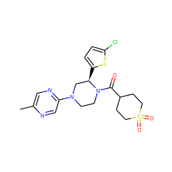 Cc1cnc(N2CCN(C(=O)C3CCS(=O)(=O)CC3)[C@H](c3ccc(Cl)s3)C2)cn1 ZINC001772611431