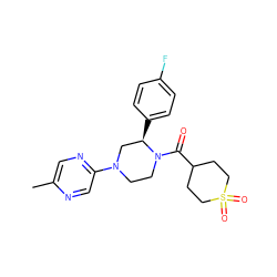 Cc1cnc(N2CCN(C(=O)C3CCS(=O)(=O)CC3)[C@H](c3ccc(F)cc3)C2)cn1 ZINC001772646585