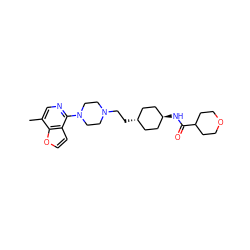 Cc1cnc(N2CCN(CC[C@H]3CC[C@H](NC(=O)C4CCOCC4)CC3)CC2)c2ccoc12 ZINC000261187614