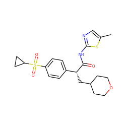 Cc1cnc(NC(=O)[C@H](CC2CCOCC2)c2ccc(S(=O)(=O)C3CC3)cc2)s1 ZINC000040933357