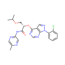 Cc1cnc(NC(=O)[C@H](COC(C)C)Oc2ncnc3c2cnn3-c2ccccc2Cl)cn1 ZINC000169320920