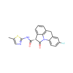 Cc1cnc(NC(=O)[C@H]2C(=O)N3c4ccc(F)cc4Cc4cccc2c43)s1 ZINC000100658632