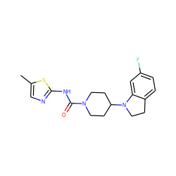 Cc1cnc(NC(=O)N2CCC(N3CCc4ccc(F)cc43)CC2)s1 ZINC000103241463