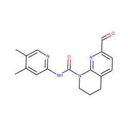 Cc1cnc(NC(=O)N2CCCc3ccc(C=O)nc32)cc1C ZINC001772628815