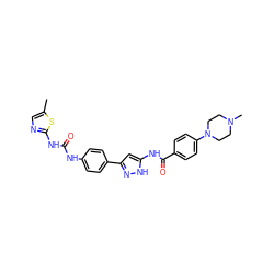 Cc1cnc(NC(=O)Nc2ccc(-c3cc(NC(=O)c4ccc(N5CCN(C)CC5)cc4)[nH]n3)cc2)s1 ZINC000096270665