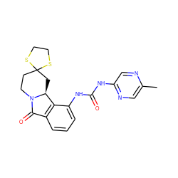 Cc1cnc(NC(=O)Nc2cccc3c2[C@@H]2CC4(CCN2C3=O)SCCS4)cn1 ZINC000140939771