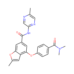 Cc1cnc(NC(=O)c2cc(Oc3ccc(C(=O)N(C)C)cc3)c3cc(C)oc3c2)cn1 ZINC000169329200