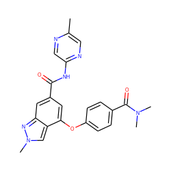 Cc1cnc(NC(=O)c2cc(Oc3ccc(C(=O)N(C)C)cc3)c3cn(C)nc3c2)cn1 ZINC000095563803