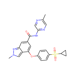 Cc1cnc(NC(=O)c2cc(Oc3ccc(S(=O)(=O)C4CC4)cc3)c3cn(C)nc3c2)cn1 ZINC000095562312