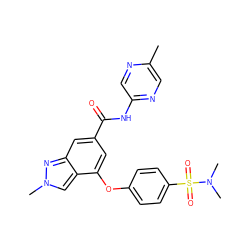 Cc1cnc(NC(=O)c2cc(Oc3ccc(S(=O)(=O)N(C)C)cc3)c3cn(C)nc3c2)cn1 ZINC000095563082