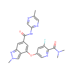 Cc1cnc(NC(=O)c2cc(Oc3cnc(C(=O)N(C)C)c(F)c3)c3cn(C)nc3c2)cn1 ZINC000095563083