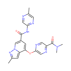 Cc1cnc(NC(=O)c2cc(Oc3cnc(C(=O)N(C)C)cn3)c3cc(C)nn3c2)cn1 ZINC000095563075