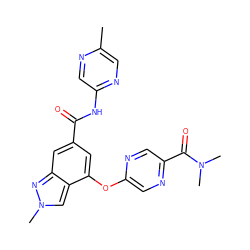 Cc1cnc(NC(=O)c2cc(Oc3cnc(C(=O)N(C)C)cn3)c3cn(C)nc3c2)cn1 ZINC000095563673