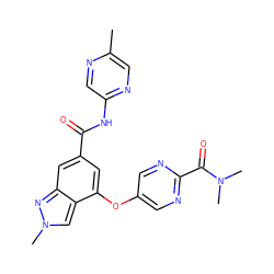 Cc1cnc(NC(=O)c2cc(Oc3cnc(C(=O)N(C)C)nc3)c3cn(C)nc3c2)cn1 ZINC000095561512