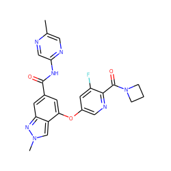 Cc1cnc(NC(=O)c2cc(Oc3cnc(C(=O)N4CCC4)c(F)c3)c3cn(C)nc3c2)cn1 ZINC000095563252