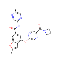 Cc1cnc(NC(=O)c2cc(Oc3cnc(C(=O)N4CCC4)cn3)c3cc(C)oc3c2)cn1 ZINC000169329205