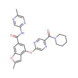 Cc1cnc(NC(=O)c2cc(Oc3cnc(C(=O)N4CCCCC4)cn3)c3cc(C)oc3c2)cn1 ZINC000169329208