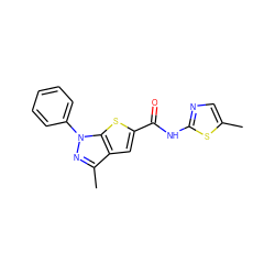 Cc1cnc(NC(=O)c2cc3c(C)nn(-c4ccccc4)c3s2)s1 ZINC000002639548