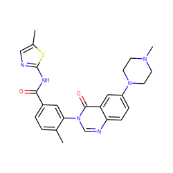 Cc1cnc(NC(=O)c2ccc(C)c(-n3cnc4ccc(N5CCN(C)CC5)cc4c3=O)c2)s1 ZINC000084653680