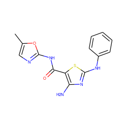 Cc1cnc(NC(=O)c2sc(Nc3ccccc3)nc2N)o1 ZINC000009330724