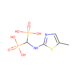 Cc1cnc(NC(P(=O)(O)O)P(=O)(O)O)s1 ZINC000026749114