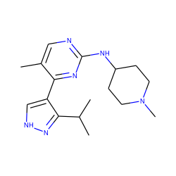 Cc1cnc(NC2CCN(C)CC2)nc1-c1c[nH]nc1C(C)C ZINC000064513223