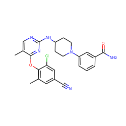 Cc1cnc(NC2CCN(c3cccc(C(N)=O)c3)CC2)nc1Oc1c(C)cc(C#N)cc1Cl ZINC000064540343