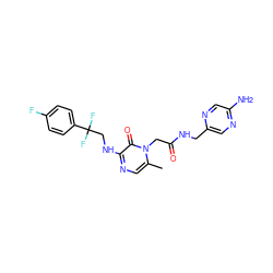 Cc1cnc(NCC(F)(F)c2ccc(F)cc2)c(=O)n1CC(=O)NCc1cnc(N)cn1 ZINC000013440752