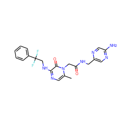 Cc1cnc(NCC(F)(F)c2ccccc2)c(=O)n1CC(=O)NCc1cnc(N)cn1 ZINC000013440748