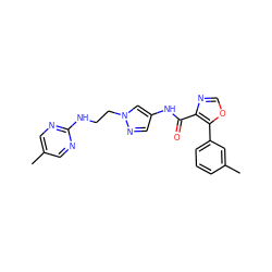 Cc1cnc(NCCn2cc(NC(=O)c3ncoc3-c3cccc(C)c3)cn2)nc1 ZINC001772605006