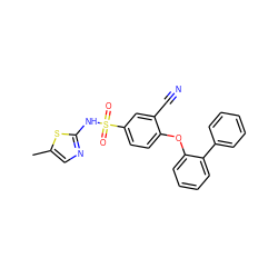 Cc1cnc(NS(=O)(=O)c2ccc(Oc3ccccc3-c3ccccc3)c(C#N)c2)s1 ZINC000095581228