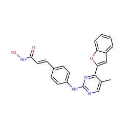 Cc1cnc(Nc2ccc(/C=C/C(=O)NO)cc2)nc1-c1cc2ccccc2o1 ZINC001772589643