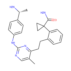 Cc1cnc(Nc2ccc([C@@H](C)N)cc2)nc1CCc1ccccc1C1(C(N)=O)CC1 ZINC000211028923