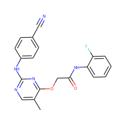 Cc1cnc(Nc2ccc(C#N)cc2)nc1OCC(=O)Nc1ccccc1F ZINC000299858093