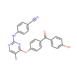 Cc1cnc(Nc2ccc(C#N)cc2)nc1Oc1ccc(C(=O)c2ccc(O)cc2)cc1 ZINC000096928900