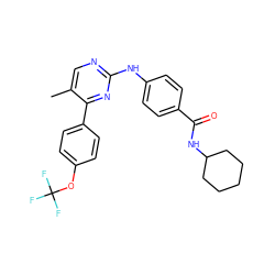 Cc1cnc(Nc2ccc(C(=O)NC3CCCCC3)cc2)nc1-c1ccc(OC(F)(F)F)cc1 ZINC000103241206