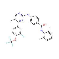 Cc1cnc(Nc2ccc(C(=O)Nc3c(C)cccc3C)cc2)nc1-c1ccc(OC(F)(F)F)c(F)c1 ZINC000103243226