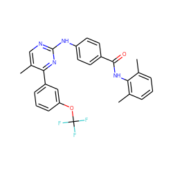 Cc1cnc(Nc2ccc(C(=O)Nc3c(C)cccc3C)cc2)nc1-c1cccc(OC(F)(F)F)c1 ZINC000103243220