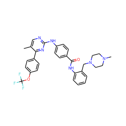 Cc1cnc(Nc2ccc(C(=O)Nc3ccccc3CN3CCN(C)CC3)cc2)nc1-c1ccc(OC(F)(F)F)cc1 ZINC000103241201