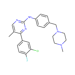 Cc1cnc(Nc2ccc(CN3CCN(C)CC3)cc2)nc1-c1ccc(F)c(Cl)c1 ZINC000084616575