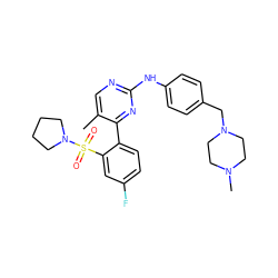 Cc1cnc(Nc2ccc(CN3CCN(C)CC3)cc2)nc1-c1ccc(F)cc1S(=O)(=O)N1CCCC1 ZINC000084618181