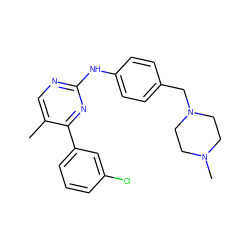 Cc1cnc(Nc2ccc(CN3CCN(C)CC3)cc2)nc1-c1cccc(Cl)c1 ZINC000084604873